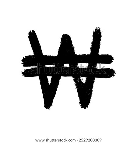 Hand drawn won currency symbol. Brush stroke doodle. Single element for design