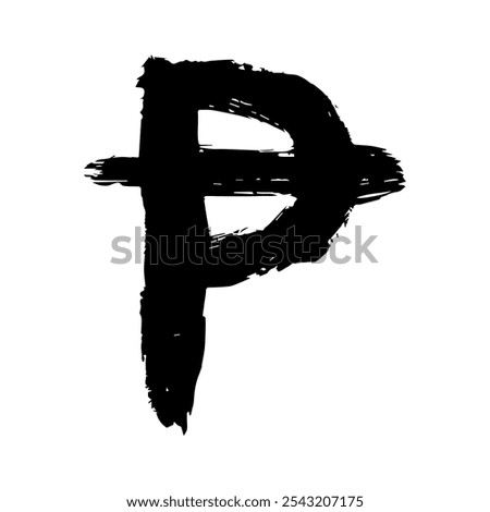 Hand drawn peseta currency symbol. Brush stroke doodle. Single element for design