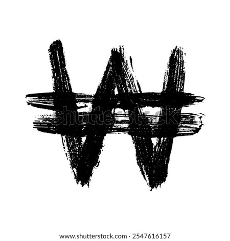 Hand drawn won currency symbol. Brush stroke doodle. Single element for design