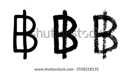 Hand drawn thai baht currency symbol set Brush stroke doodle Single element for design