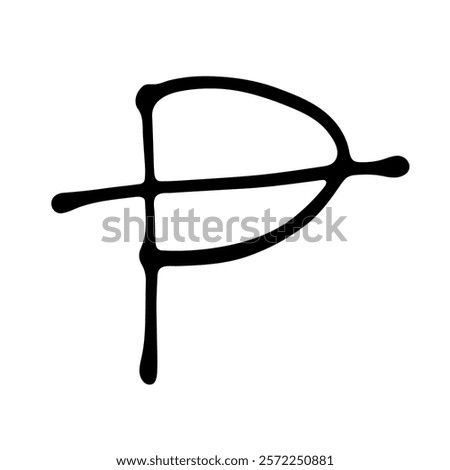 Hand drawn peseta currency symbol. Brush stroke doodle. Single element for design