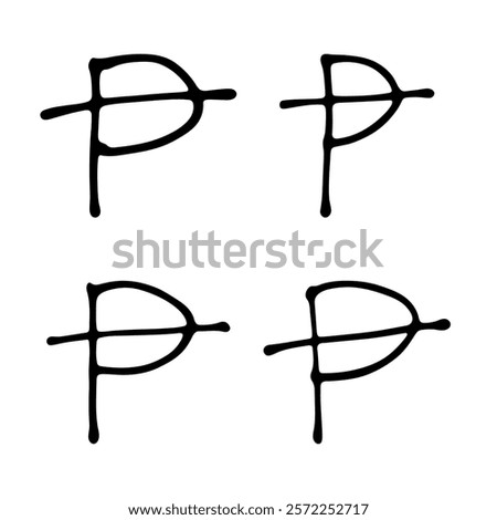 Hand drawn peseta currency symbol set Brush stroke doodle Single element for design