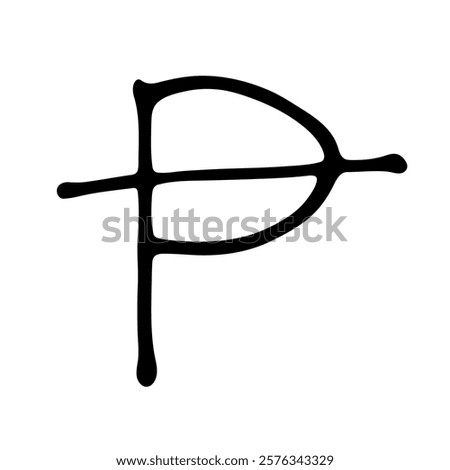 Hand drawn peseta currency symbol. Brush stroke doodle. Single element for design