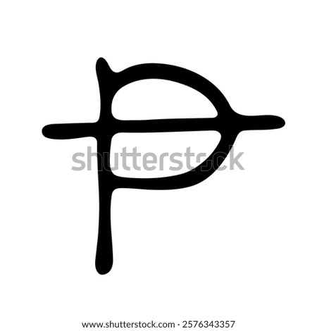 Hand drawn peseta currency symbol. Brush stroke doodle. Single element for design