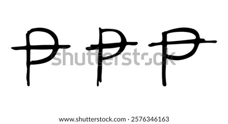 Hand drawn peseta currency symbol set Brush stroke doodle Single element for design