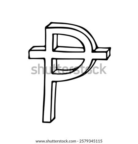 Hand drawn peseta currency symbol. Brush stroke doodle. Single element for design