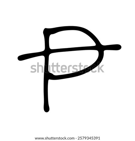 Hand drawn peseta currency symbol. Brush stroke doodle. Single element for design