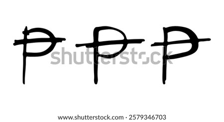 Hand drawn peseta currency symbol set Brush stroke doodle Single element for design