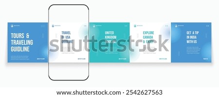 Tours and Travel guideline carousel template. Social media banner frame for travel agency carousel design