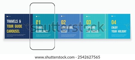 Tours and Travel guideline carousel template. Social media banner frame for travel agency carousel design