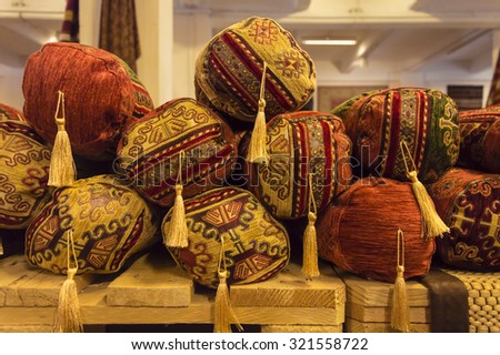 Arabian cushions in a shop of african objects