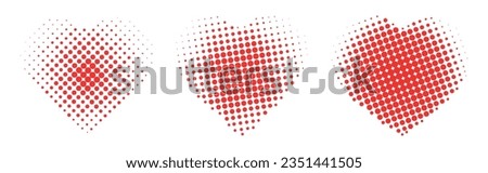 
Set of halftone red hearts isolated on white background. Vector illustration of beautiful hearts of different shapes with halftone. Concept of love.