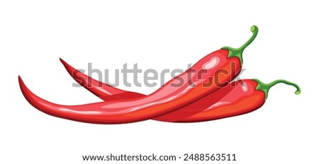 Chili peppers in cartoon style. Vector illustration of delicious red and hot chili peppers isolated on white background. Cooking. Healthy food. Logotype. Banner.