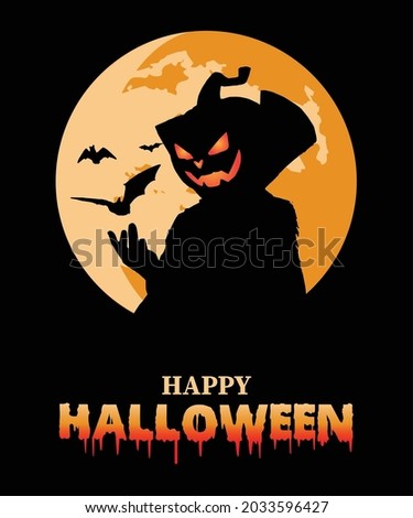 Dracula pumpkin with moon in black background. Happy halloween pumpkin. Halloween illustration