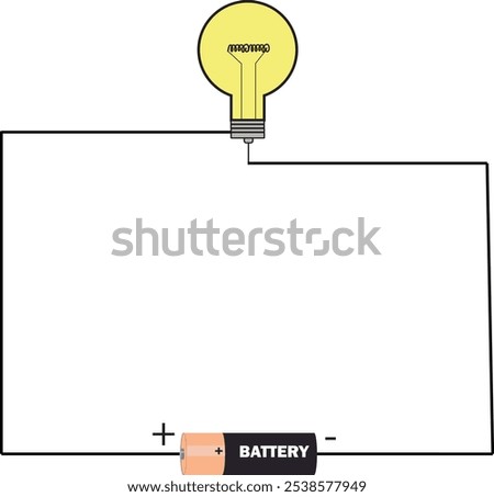 Electrical circuit representation. Incandescent lamp and battery