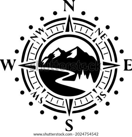 Mountain Forest Compass, Mountain , Forest , Compass svg, Adventure , Nature EPS Vector