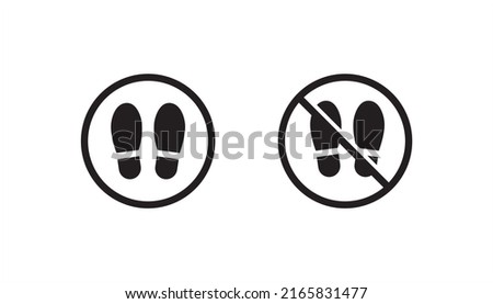 Footwear warning sign. Footwear symbol. Shoes, sandals and slippers not allowed, vector illustration