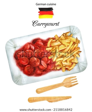 Similar – Foto Bild Currywurst in einer Pappschale mit rotem Piekser