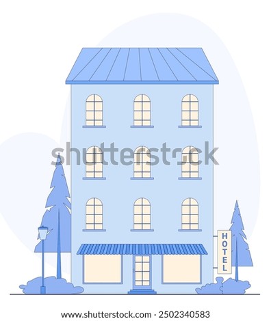 Hotel building in flat style. Flat style hotel. Illustration for the site.