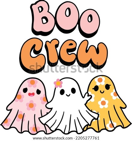 Boo crew cute halloween ghosts vector illustration.