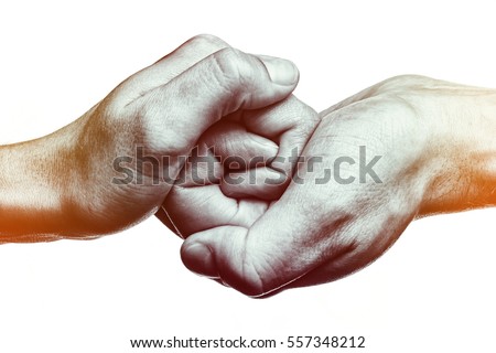Male and female hand  united  in  handshake. That could mean help, guardianship, protection, love, care etc. This Image isolated for easy  transfer in your design. Stock foto © 