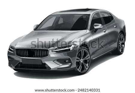 Transport silver grey modern art graphic design future template 3d realistic car elegant sedan luxury style tyres wheels motor auto electric power engine white background
