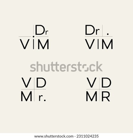 Monogram logo, Initial letters D and V or Dr Vim black color on beige background