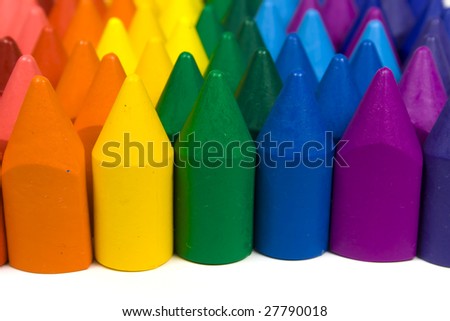Mixed group of wax crayons several colors
