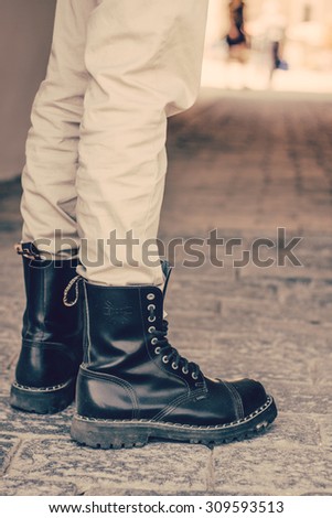 Man wearing army boots