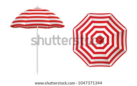 Beach umbrella set. Red striped design. Isolated for all backgrounds. 