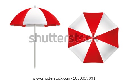 Beach umbrella set. Red and white design. Isolated for all backgrounds. 