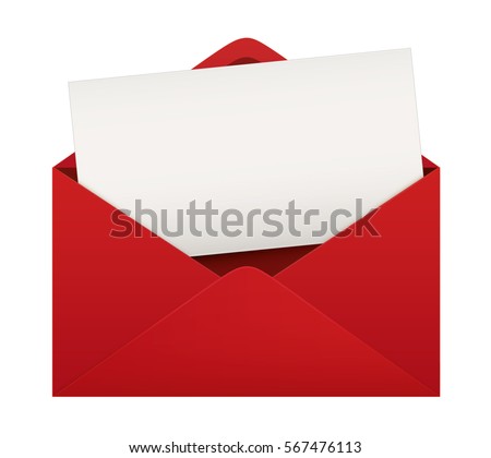 Red envelope with blank card. Full Isolated. Vector design.