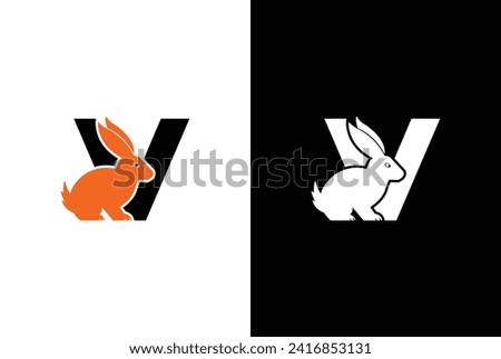 Initial letter V Rabbit logo design. Letter V Rabbit Logo Design Vector Icon Graphic Emblem Illustration Background Template.