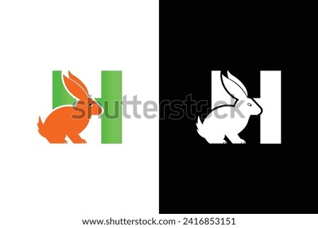 Initial letter H Rabbit logo design. Letter H Rabbit Logo Design Vector Icon Graphic Emblem Illustration Background Template.