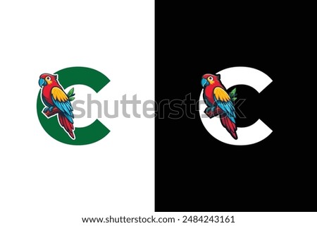 Creative Letter C parrot Logo Design. Awesome Trendy Letter C Bird logo Design Template.