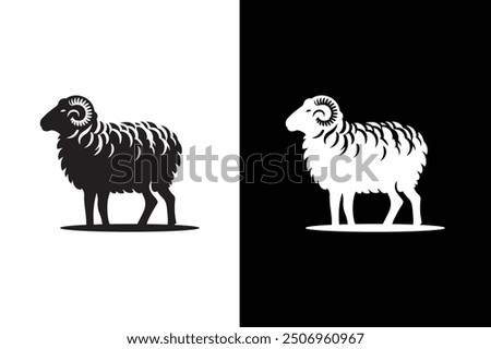 Sheep icon illustration on white and black background.