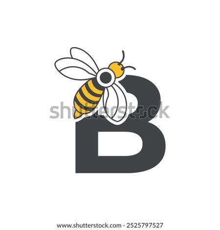 Initial letter B bee logo design. Honey bee with letter B on wings logo or icon vector bee design illustration concept .