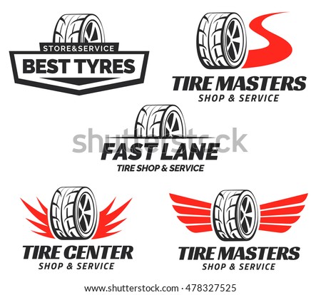 Set of Tyre Shop Logo Design. Wheel repair service. Tire storage company logo.