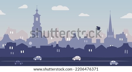 Stockholm Sweden cartoon set with Carlson, buildings, cars and clouds