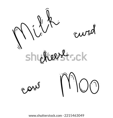 hand drawn words milk moo cheese cow curd