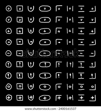 Doodle checkmarks and crosses. Empty and filled boxes for answers in test, confirmation or negation icons. Checklist pencil marks template, vector voting isolated set on black background