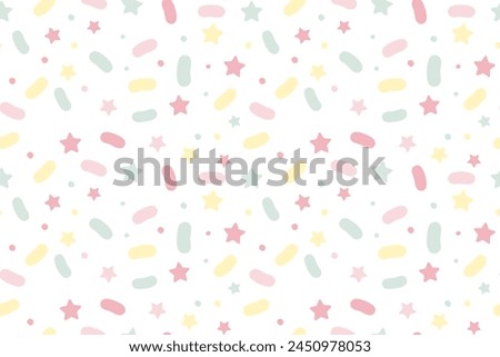 Sprinkle vector seamless pattern with stars and dots. Donut vector background. Sweet cake, confetti, candy texture. Colorful wallpaper