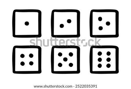 Doodle dice cube set. Game sign. Vector sketch. Gambling symbol. Decoration for apparel, greeting cards, posters, emblems, wallpapers