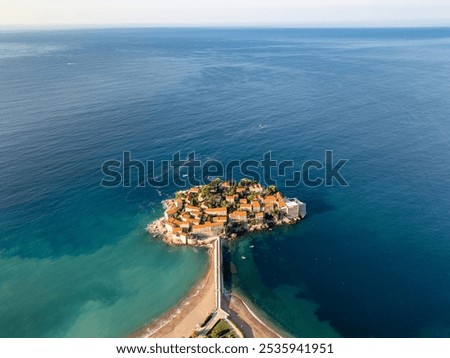 Similar – Image, Stock Photo Aerial view at Sveti Stefan islet in Montenegro