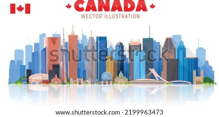 Canada skyline. Vector illustration. collage from Canadian cities in panorama skyline.
