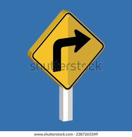 right Turn Sharp Turn Sign Turn Right Sign 3d shape vector illustration