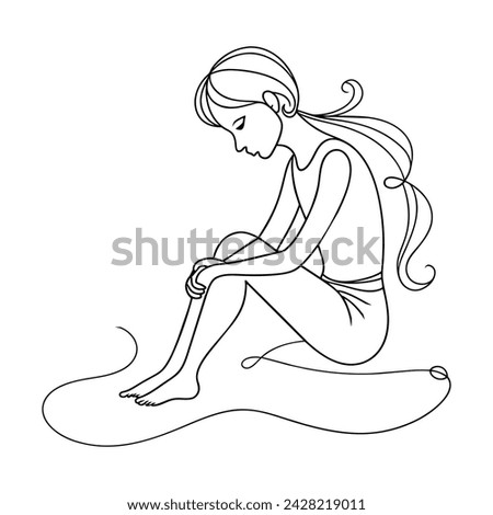 Young girl mood off continuous line art drawing
