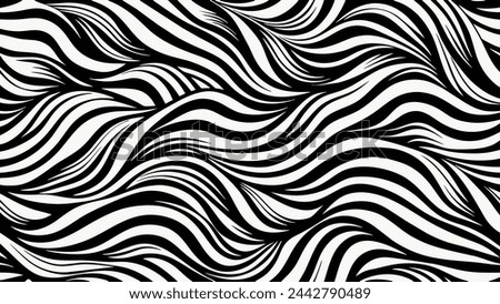 Abstract black and white wavy line drawing seamless pattern. Modern minimalist fine wave outline background, creative monochrome wallpaper texture print