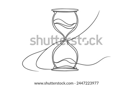 Sand hourglass one line continuous drawing art on white background