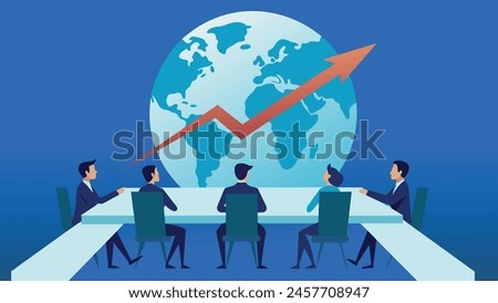 Growth global trade investing the business team analysis world economy flat vector illustration